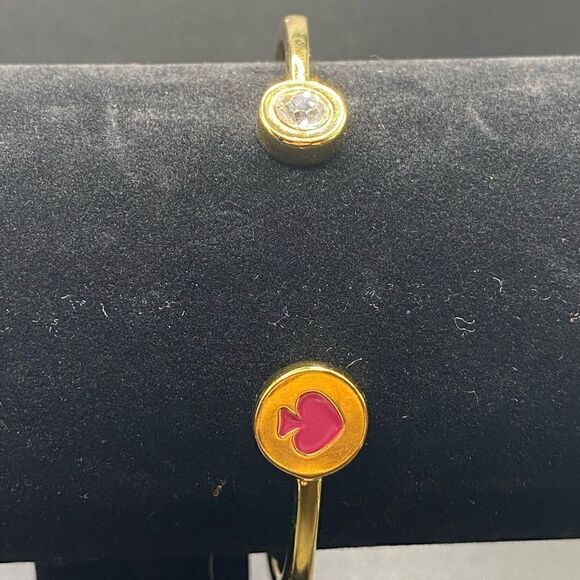 Kate Spade Spot the cuff gold plated bracelet with clear rhinestone pink spade - Picture 7 of 14